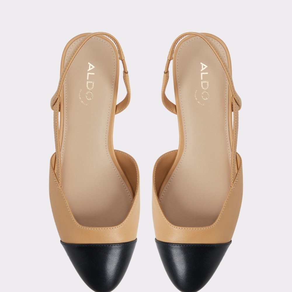 Aldo Tan and Black Low Heeled Slingbacks